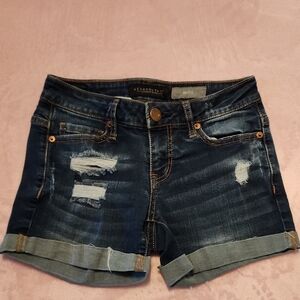 Aeropostale Blue Distressed Jean Shorts Cuffed